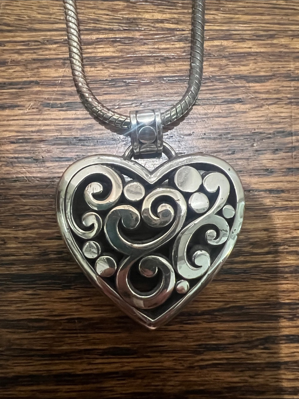 Brighton Silver Heart Scrollwork Pendant Necklace